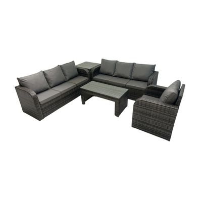 Fimous 7-Sitzer Polyrattan Sofa Set Terrassen Gartenmöbelset mit Beistelltisch