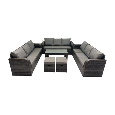Fimous 11-Sitzer Patio Sofa Set mit Couchtisch 2 kleine Fußhockern