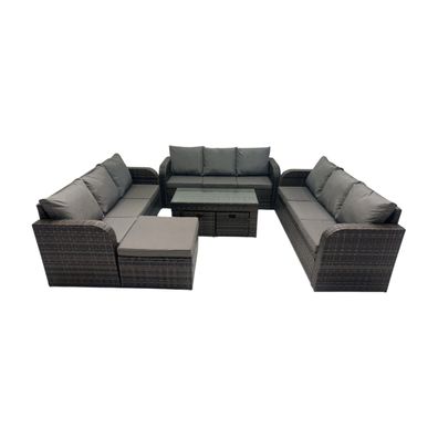 Fimous 12-Sitzer Patio Sofa Set mit Couchtisch 3 Hockern Dunkelgrau Gemischt