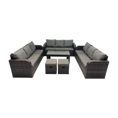 Fimous 11-Sitzer Patio Sofa Set mit Couchtisch 2 kleine Fußhockern