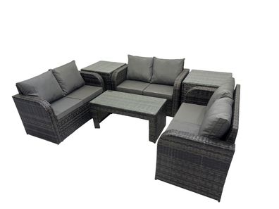 Fimous 6-Sitzer Polyrattan Gartenmöbel Set Patio Sofa Set mit Couchtisch