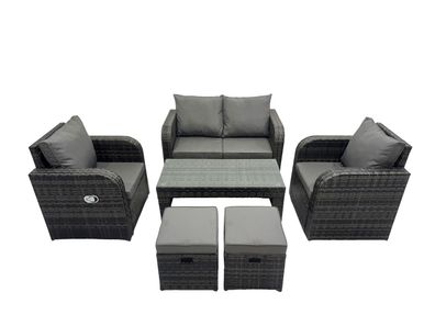 Fimous 6-Sitzer Polyrattan Möbel Sofa Sets mit Rechteckiger Couchtisch