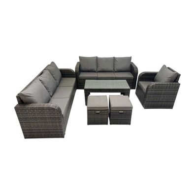 Fimous Rattan Gartenmöbel Set im Balkon 9-Sitzer Garten Sofa Set Fußhockern