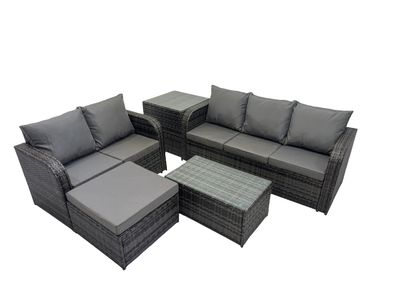 Fimous 6-Sitzer Hoher Récken Rattan Gartenmöbel Sets mit -Sitzer Sofa Love Sofa