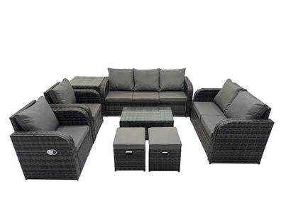 Fimous 9-Sitzer Hoher Récken Rattan Gartenmöbel Sets mit Rechteckiger Couchtisch