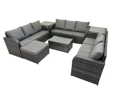 Fimous Rattan Lounge Sofa Set 10-Sitzer Gartenmöbel-Set mit 2 Beistelltischen