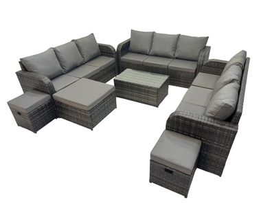 Fimous Rattan Lounge Sofa Set 12-Sitzer Gartenmöbel-Set mit 3 Hockern