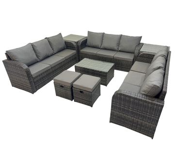 Fimous Rattan Lounge Sofa Set 11-Sitzer Gartenmöbel-Set mit kleine Fußhockern