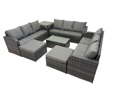 Fimous Gartenmöbel-Sets 11-Sitzer Polyrattan Möbel Sofa Sets mit 2 hohen Hockern