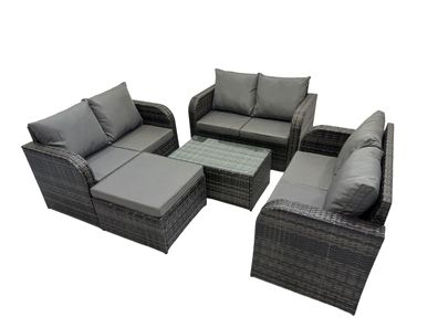 Fimous Gartenmöbel-Sets 7-Sitzer Love Sofa 2 Großer Hockern Dunkelgrau Gemischt