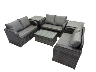 Fimous Gartenmöbel-Sets 6-Sitzer Love Sofa 2 Beistelltischen Dunkelgrau Gemischt