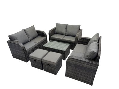 Fimous Gartenmöbel-Sets 8-Sitzer Love Sofa 2 kleine Fußhockern Dunkelgrau Gemischt