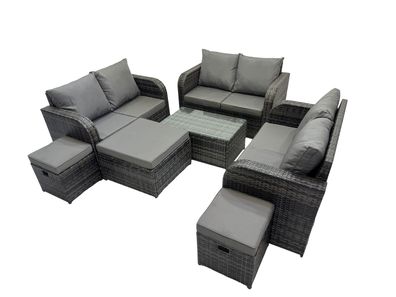 Fimous Gartenmöbel-Sets 9-Sitzer Love Sofa 3 Hockern Dunkelgrau Gemischt