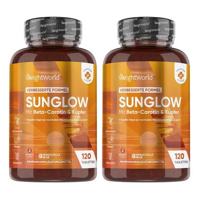 Sunglow Beta Carotin Komplex - 2er Pack - Bräunungsbeschleuniger - 240 Tabletten - We