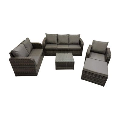 Fimous Rattan-Gartenmöbel 5 Stéck Terrassenset mit Tisch und Sofa 2 Großer Hockern