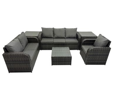 Fimous Rattan-Gartenmöbel 6 Stéck Terrassenset mit Tisch und Sofa 2 Beistelltischen