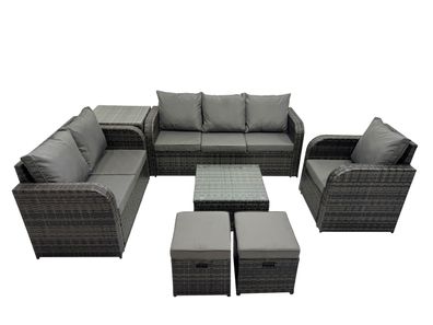 Fimous Rattan-Gartenmöbel 7 Stéck Terrassenset mit Tisch und Sofa 2 kleine Fußhockern