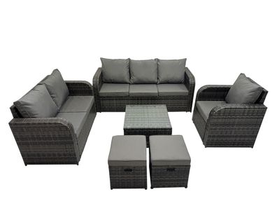 Fimous Rattan-Gartenmöbel 6 Stéck Terrassenset mit Tisch und Sofa 2 kleine Fußhockern