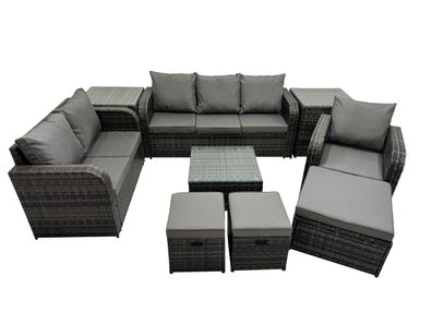 Fimous Rattan-Gartenmöbel 9 Stéck Terrassenset mit Tisch und Sofa 3-Sitzer Sofa