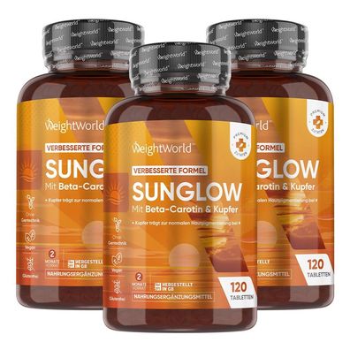 Sunglow Beta Carotin - Dreifachpack - Natürlicher Bräunungs-Booster - 360 Tabletten