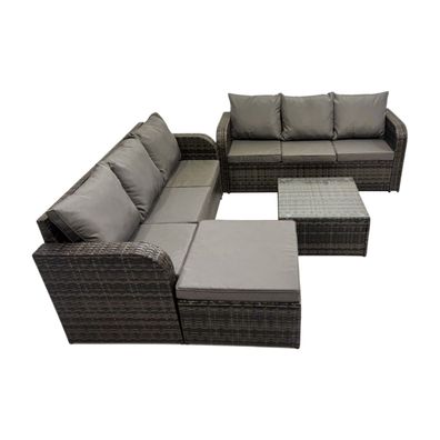 Fimous Rattan-Gartenmöbel 7-Sitzer Set Patio Tisch Sofa Stuhl Set 2 Großer Hockern