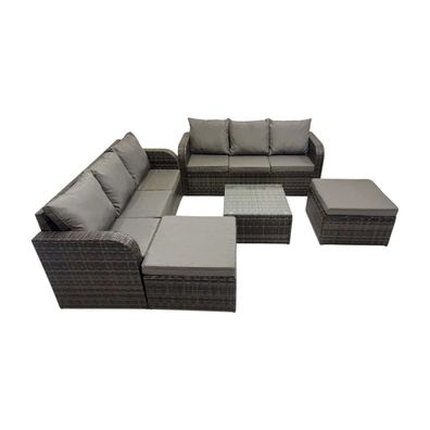 Fimous Rattan-Gartenmöbel 8-Sitzer Sets Patio Tisch Sofas Stuhl Set mit Graue Kissen
