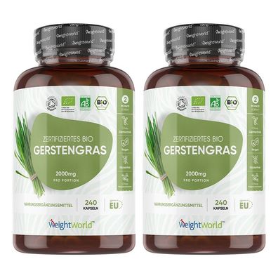 WeightWorld Bio Gerstengras Kapseln - 2000mg pro Tagesdosis -240 Kapseln- 2 PACK