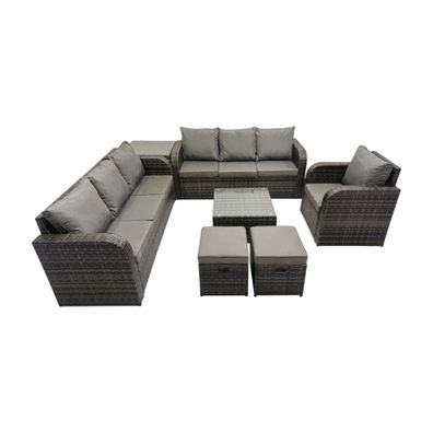 Fimous Polyrattan Garten Sofa Couchtisch Sets mit Liegestéhle Beistelltisch