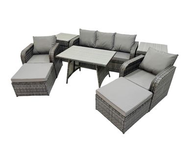 Fimous Gartenmöbel-Sets 8 Stécke Polyrattan Möbel Sofa Sets mit 2 hohen Hockern