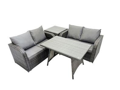Fimous Gartenmöbel-Sets 4 Stécke Polyrattan Möbel Sofa Sets mit Rechteckiger Esstisch