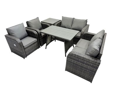 Fimous Gartenmöbel Sofa mit Rechteckiger Esstisch Beistelltisch Dunkelgrau Gemischt