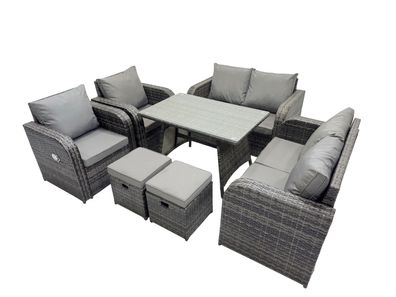Fimous Gartenmöbel Sofa mit Rechteckiger Esstisch 2 kleinen Hockern