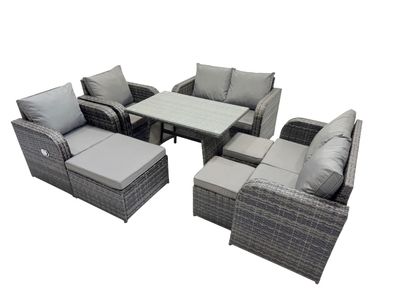 Fimous Gartenmöbel Sofa mit Rechteckiger Esstisch 3 Hockern Dunkelgrau Gemischt