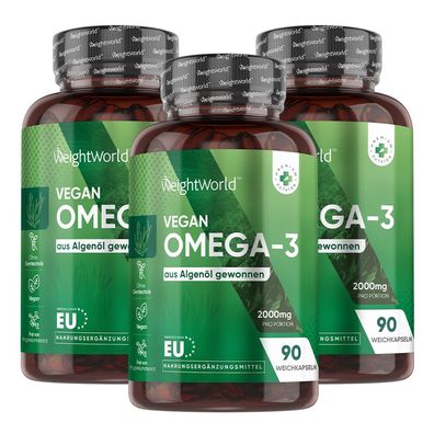 Vegane Omega 3 Kapseln - 90 Softgels - 3 Pack - WeightWorld