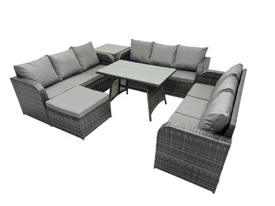 Fimous 10-Sitzer Polyrattan Gartenmöbel Set mit 2 Großer Hockern Beistelltisch