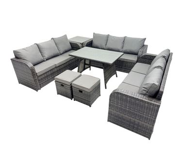 Fimous 11-Sitzer Polyrattan Gartenmöbel Set mit Beistelltisch 2 kleine Fußhockern