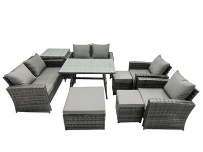 Fimous Gartenmöbelset 9 Stécke Polyrattan Garten Sofa im Freien mit Beistelltisch