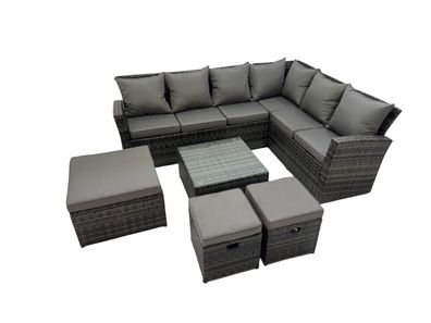 Fimous Polyrattan Gartenmöbel Set Outdoor Lounge Ecksofa Set 9-Sitzer