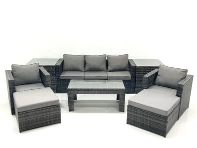 Fimous 7-Sitzer Polyrattan Gartensofa Set Couchtisch 2 Sessel 2 hohen Hocker