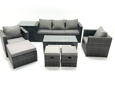 Fimous 8-Sitzer Polyrattan Gartensofa Set Couchtisch 2 Sessel 3 Hockern