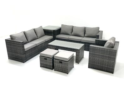Fimous Polyrattan Gartenmöbel Set Outdoor 9-Sitzer mit Glasplatte Couchtisch