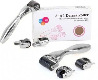 Set derma roller body face eyes dermaroller 3in1 silver steel 3 pieces