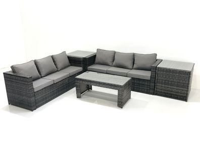 Fimous Garten Rattanmöbel Set mit Sofa Couchtisch 2 Beistelltischen