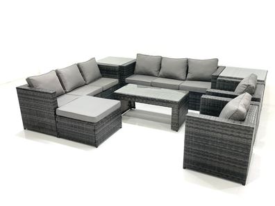Fimous Polyrattan Gartenmöbel set mit Couchtisch Sessel 2 Beistelltischen 2 Hockern