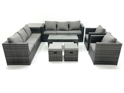 Fimous Polyrattan Gartenmöbel set mit Couchtisch Beistelltisch 2 kleine Fußhockern