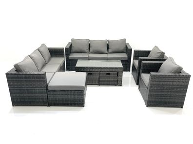 Fimous Polyrattan Gartenmöbel set mit Couchtisch Sessel 3 Hockern