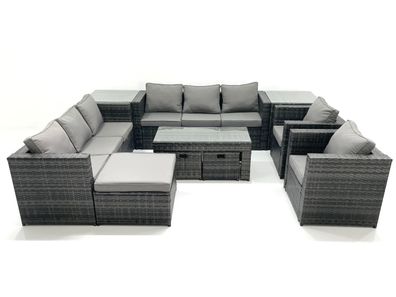 Fimous Polyrattan Gartenmöbel set mit Couchtisch Sessel 2 Beistelltischen 3 Hockern