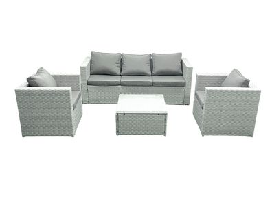Fimous 5-Sitzer Polyrattan Gartenmöbel Set mit 3-Sitzer Sofa Hellgrau gemischt