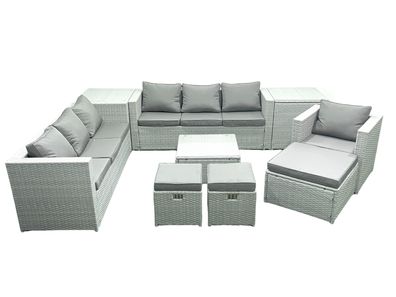 Fimous Polyrattan Sofa Gartenmöbel Set mit Quadratischer Couchtisch Beistelltischen