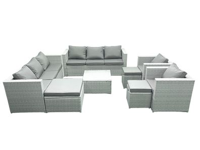 Fimous Rattan Sofa Gartenmöbel Set mit 2 Sesseln 3 Hockern Hellgrau gemischt